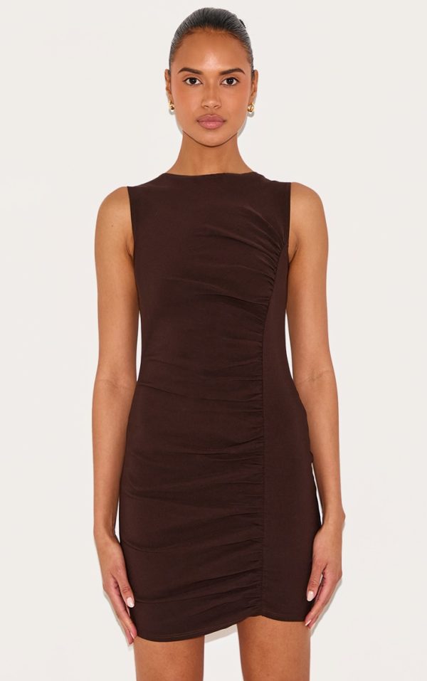 6740c01598a2557fc953525f6cb1c383a47f283f_CNM3157_1_chocolate_stretch_woven_ruched_bodycon_dress