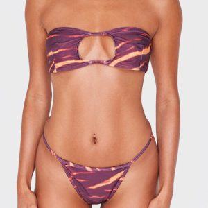 Burgundy Abstract Print Cheeky Bikini Bottoms