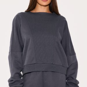 Charcoal Oversized Ribbed Panel Sweatshirt