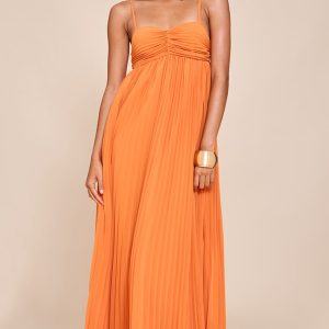 Orange Plisse Maxi Dress
