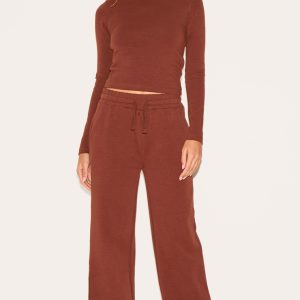 Chocolate Interlock Wide Leg Split Hem Joggers