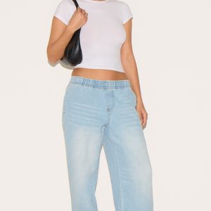 Light Blue Wash Elasticated Waistband Wide Leg Jeans