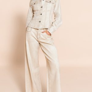 Washed Stone Mid Waist Wide Leg Jeans