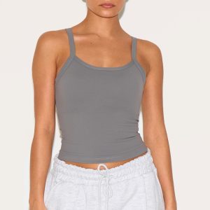 Petite Charcoal Contour Sculpt Cami Strap Crop Top