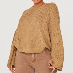 Plus Stone Oversized Cable Knit Jumper