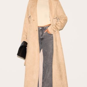 Tall Stone Faux Suede Belted Maxi Trench Coat