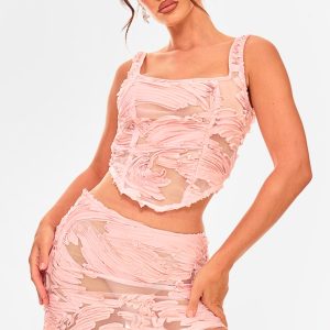 Light Pink Textured Chiffon Asymmetric Hem Corset