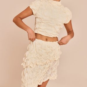 Petite Almond Textured Open Back Top