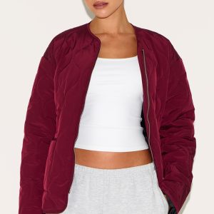 Plum Zip Up Quilted Jacket