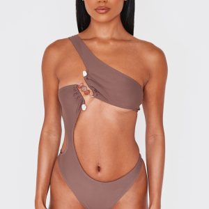 Chocolate Stone Trim Cut Out Swimsuit