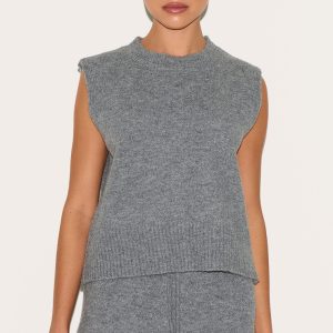 Charcoal Marl Soft Knit High Neck Sleeveless Top