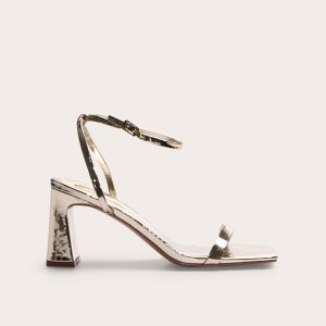 Gold PU Pu Square Toe Barely There Block High Heel Sandals