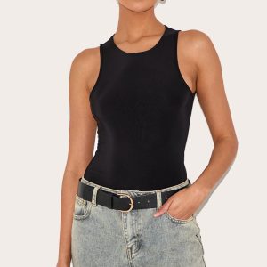 Black Basic Slinky Racer Bodysuit