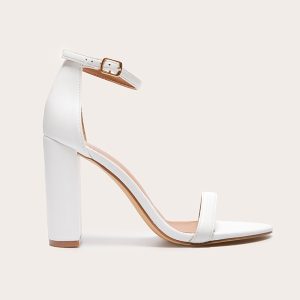 White Pu Round Toe May Block Heeled Sandals