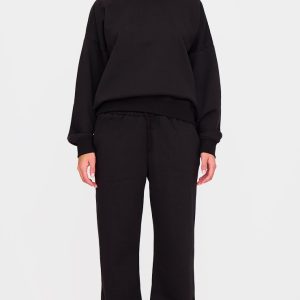 Black Embroidered Cherry Wide Leg Joggers