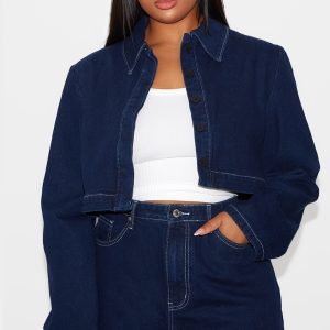 Plus Indigo Cropped Denim Contrast Stitch Jacket