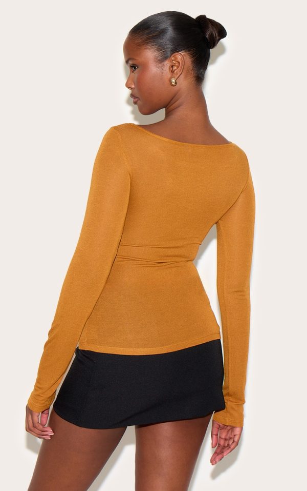69543f0084a7edaa07913726bc23009bd5e4ef83_CNM3734_2_tan_sheer_soft_touch_crew_neck_long_sleeve_top