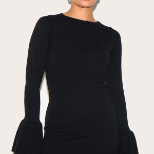 Petite Black Fine Knit Boatneck Mini Dress