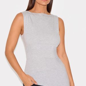 Grey Marl Cotton Straight Neck Long Top