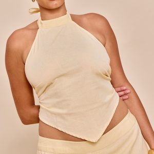 Plus Butter Cream Embroidered Halterneck Top