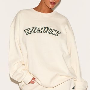 Plus Cream Premium Embroidered Norway Sweatshirt