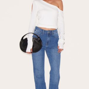 Mid Blue Wash Seam Detail Straight Leg Jeans