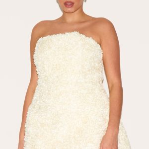 Plus Cream Floral Textured Bandeau Mini Dress