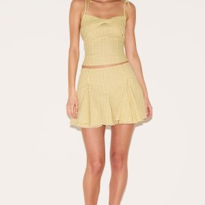 Yellow Striped Pleated Mini Skirt