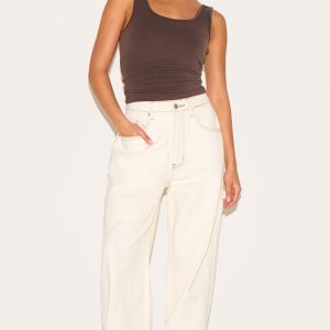 Petite Ecru Boyfriend High Waist Jeans