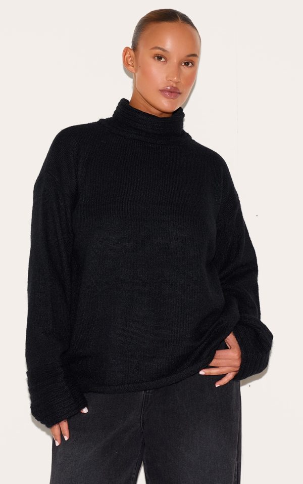 6a3774240c89cb5d363facf9b751f84c8cf08886_CNJ8273_1_plus_black_textured_knit_roll_neck_oversized_jumper
