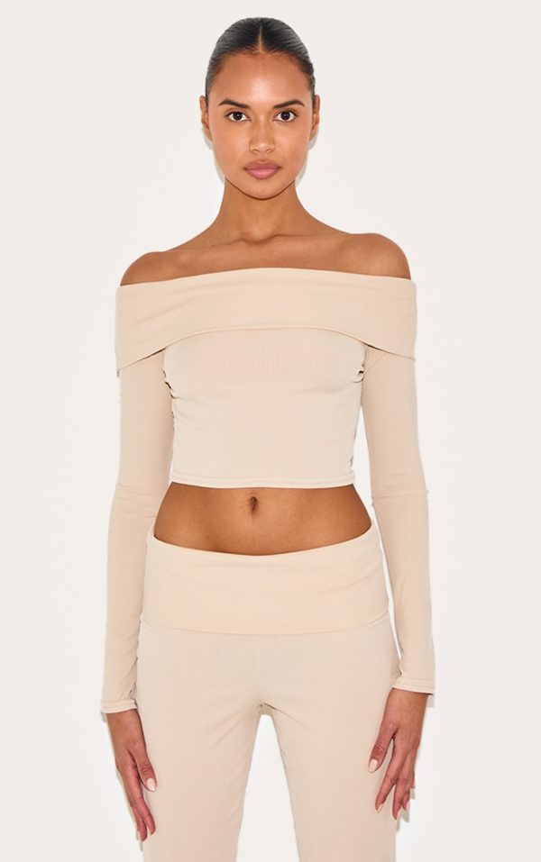 6a4eb8ee8b8a2e53b7a153fd83e196f8651b9f6a_CNL2587_1_beige_rib_bardot_foldover_flute_sleeve_longline_top-1