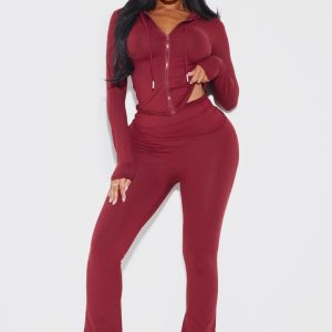 Shape Burgundy Sculpted Foldover Waist Flare Trousers