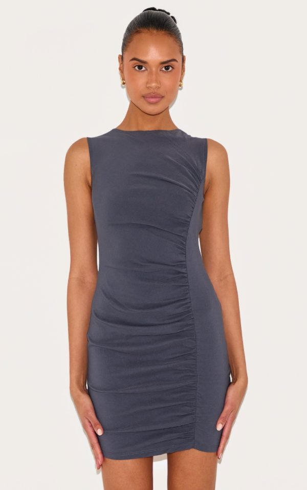 6a96303177980679ca0aed24b84855744cb982f9_CNM3156_1_charcoal_stretch_woven_ruched_bodycon_dress