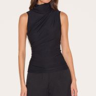 6abd9324751298941477e3151393671e21fab52d_CNM4277_1_black_soft_touch_ruched_side_high_neck_top