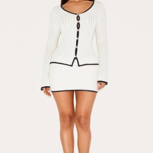 Petite White Fluffy Knit Mini Skirt