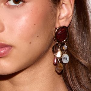 Gold Multi Drape Pendant Statement Earrings