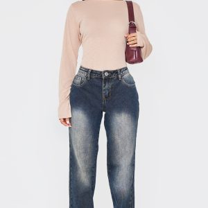 Petite Grey Used Bleach Low Waist Straight Leg Jeans