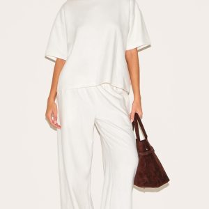 Cream Soft Touch Wide Leg Joggers