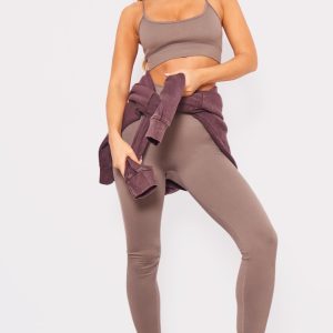 Taupe Seamless High Waist Detail Gym Leggings