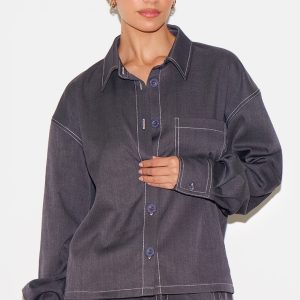 Charcoal Woven Contrast Stitch Shirt