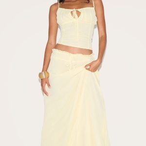 Butter Yellow Chiffon Floaty Maxi Skirt