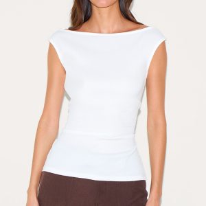Cream Textured Rib Bardot Long Top