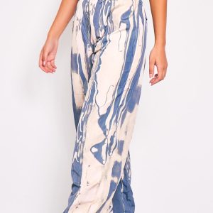 Stone Brushed Tie Dye Print Toggle Trousers