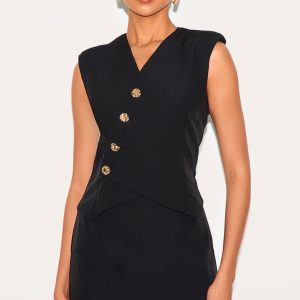 Black Woven Asymmetric Mini Dress
