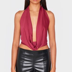 Burgundy Cowl Neck Long Top