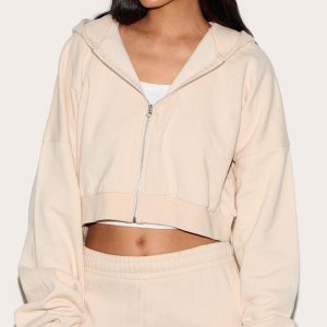 Tall Stone Crop Boxy Zip Through Hoodie