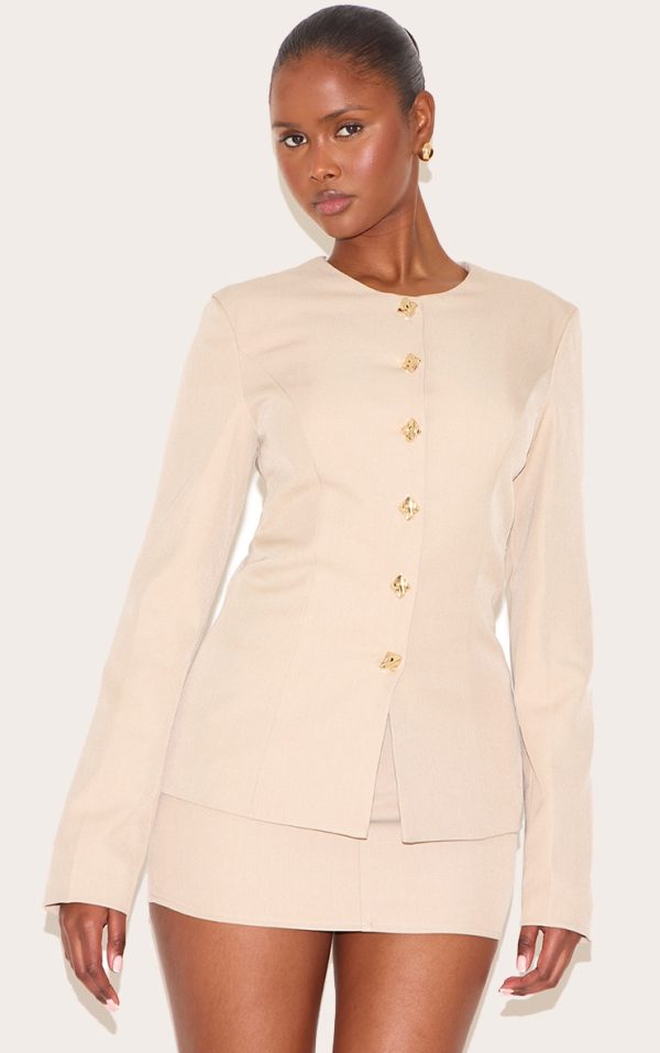 6d610dac86fdf4bdda27ccef724439e49d8482a0_CNM0403_1_clay_gold_trim_cinched_waist_blazer