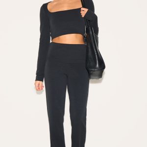 Petite Black Modal Fold Over Flares