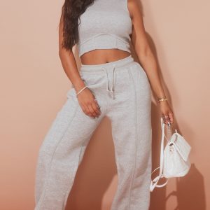 Shape Grey Marl Binded High Waist Wide Leg Joggers