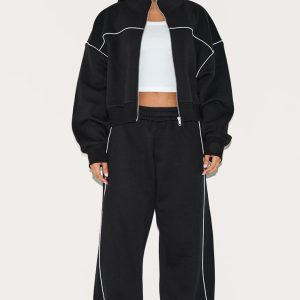 Petite Black Piping Detail Joggers